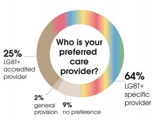 A diagram showing the survey results of preferred care provider by the older LGBT+ community