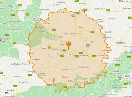 Figure 2 - 15-mile catchment around Summertown Oxford